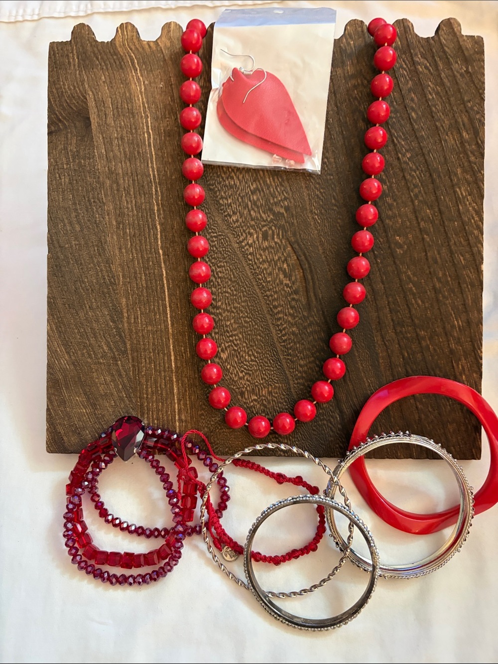 Red Necklace Earrings and Bracelet Set - Women Jewelry